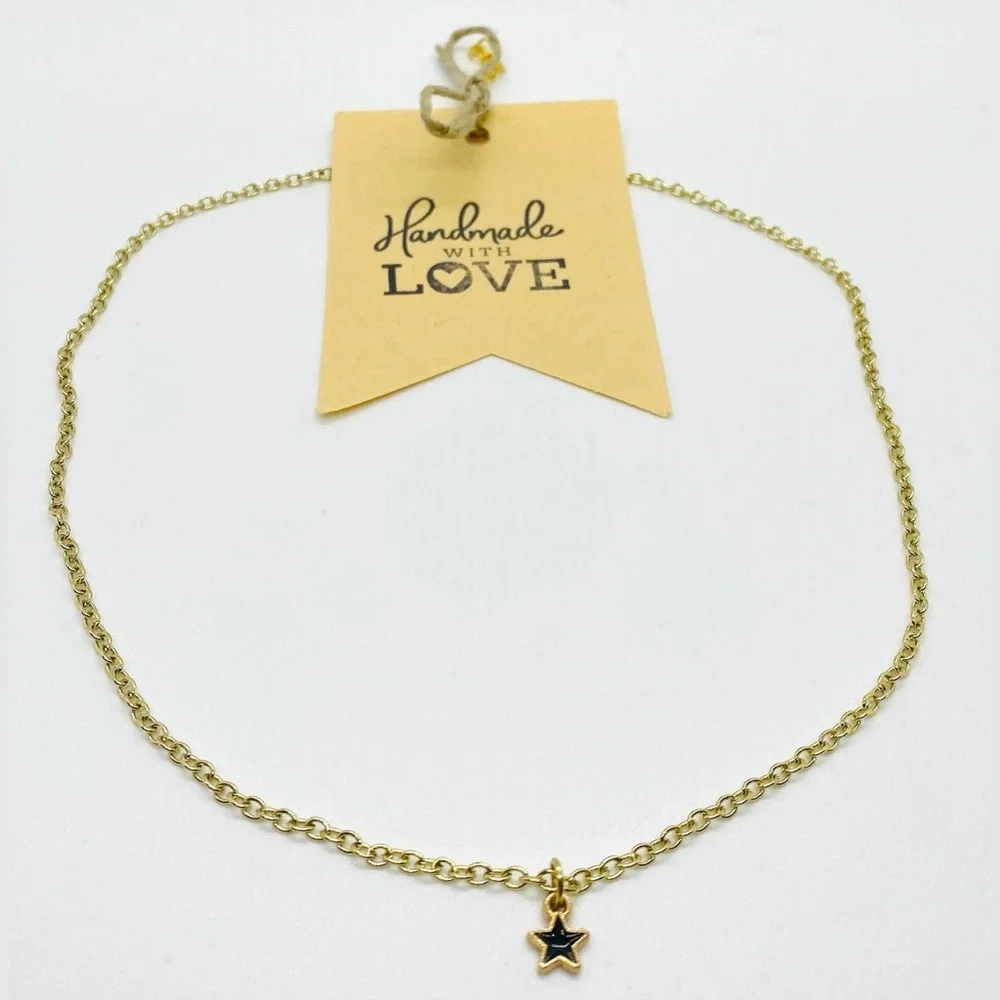 Black Enamel Mini Star Charm Gold Chain Choker Necklace Boho Preppy Y2K Fairy - Picture 5 of 6